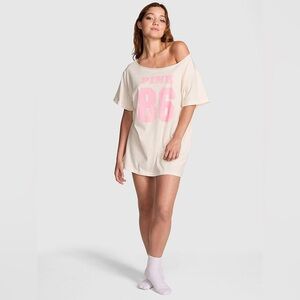 Victoria's Secret PINK Campus Cotton Off-The-Shoulder Tee Winter White Size M